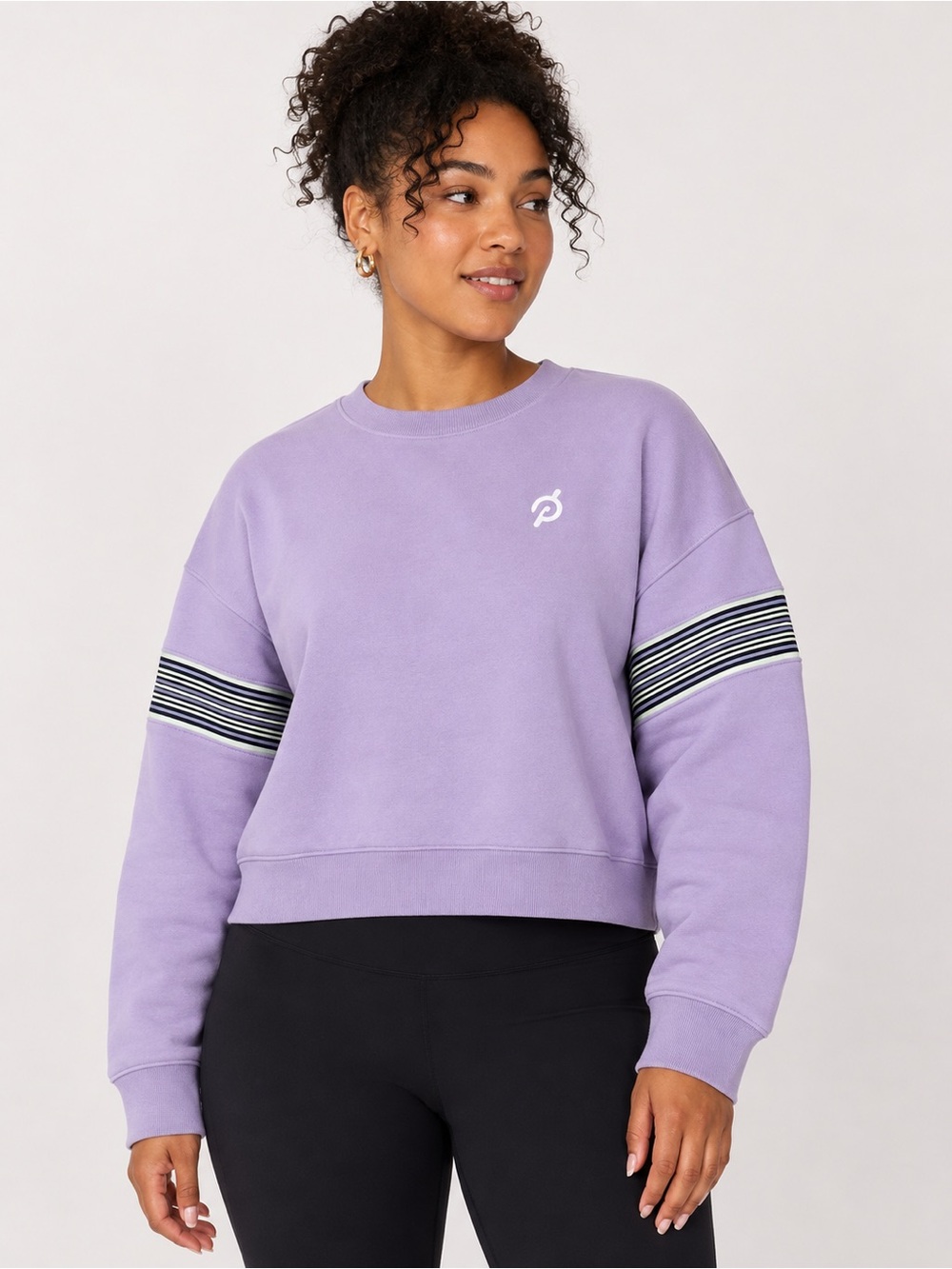 Peloton Women’s XXL Lavender Purple Slightly Cropped Crewneck Sweatshirt Striped